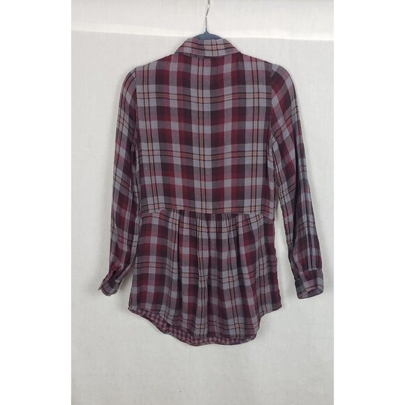 American Rag Shirt Womens Red Gray Plaid Button M Peplum Casual Back To School - Picture 2 of 11